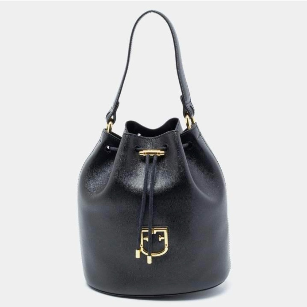 Furla Black Hobo Bag with Gold Accents